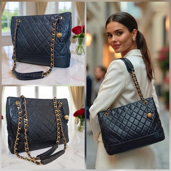 CHANEL Handbags - Chanel Vintage Quilted Lambskin Tote Bag 24K Gold Plated Hardware France ✨ COA